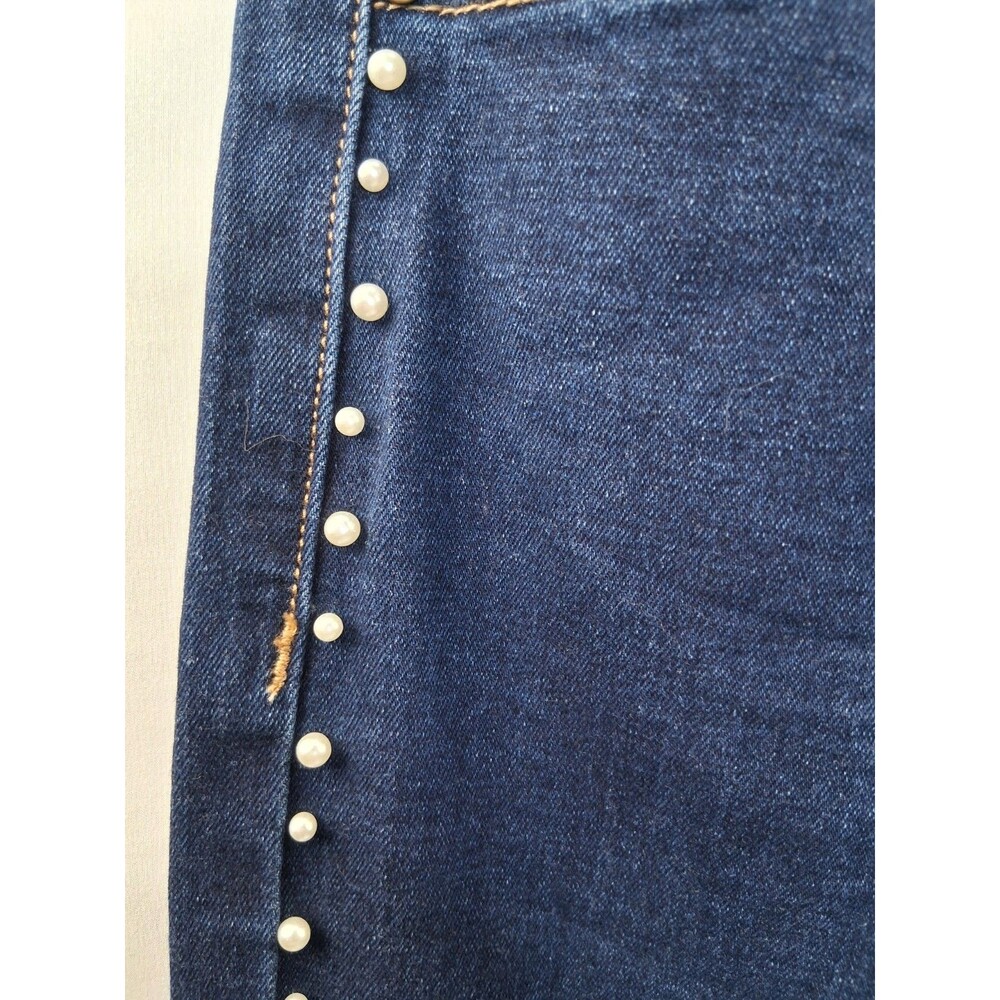 Bebe The Bling String Pearl Embellished Straight Leg Jeans Indigo Wash Size 6 - Picture 12 of 16